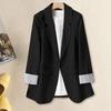 Yousheng Women Suit Coat Lapel Long Sleeve Single Button Flap Pockets Suit Jacket Commuting Style Striped Cuffs Business Outwear