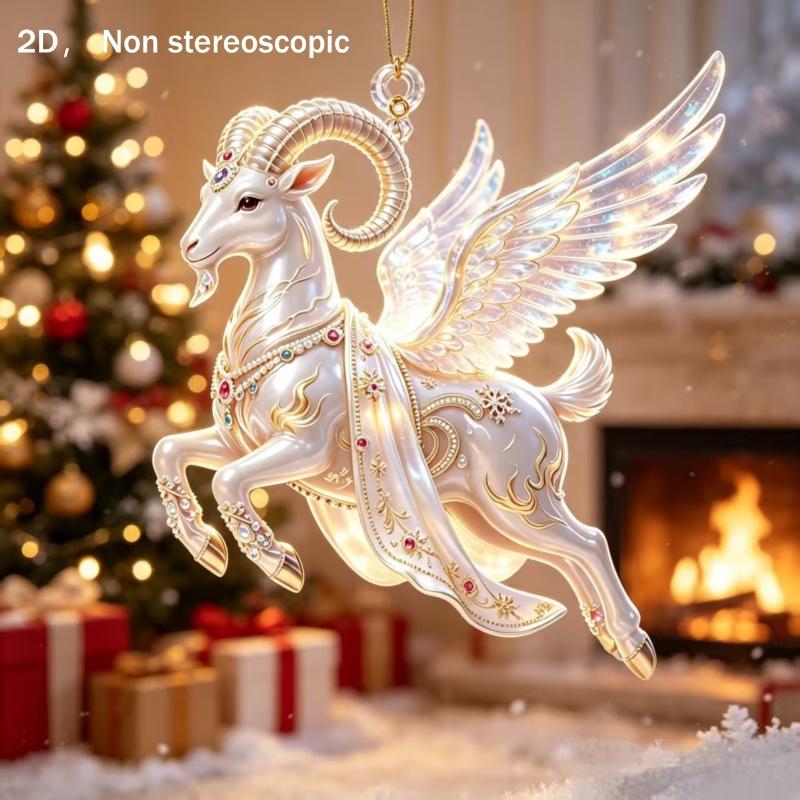 2D Red Golden Ram Christmas Hanging Ornament With Exquisite Details Glossy Finish For Christmas Tree Home Holiday Party Decorati