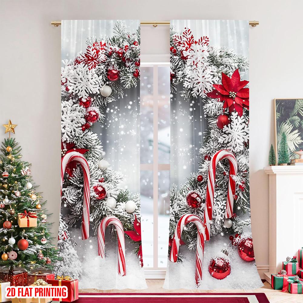 Flat Printing Christmas Drapes Snow Candy Bar Fabric Without Electricity Spring Party Holiday Decor Room Curtain Set Of 2 Made Polyester Washable