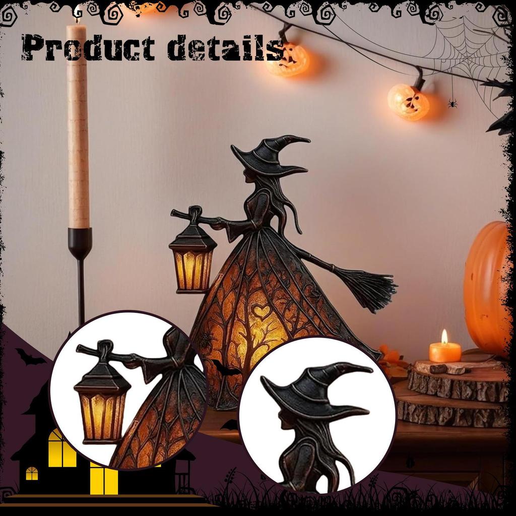 Halloween Witch Lamp with Holding Lantern Decor for Outdoor Home Porch