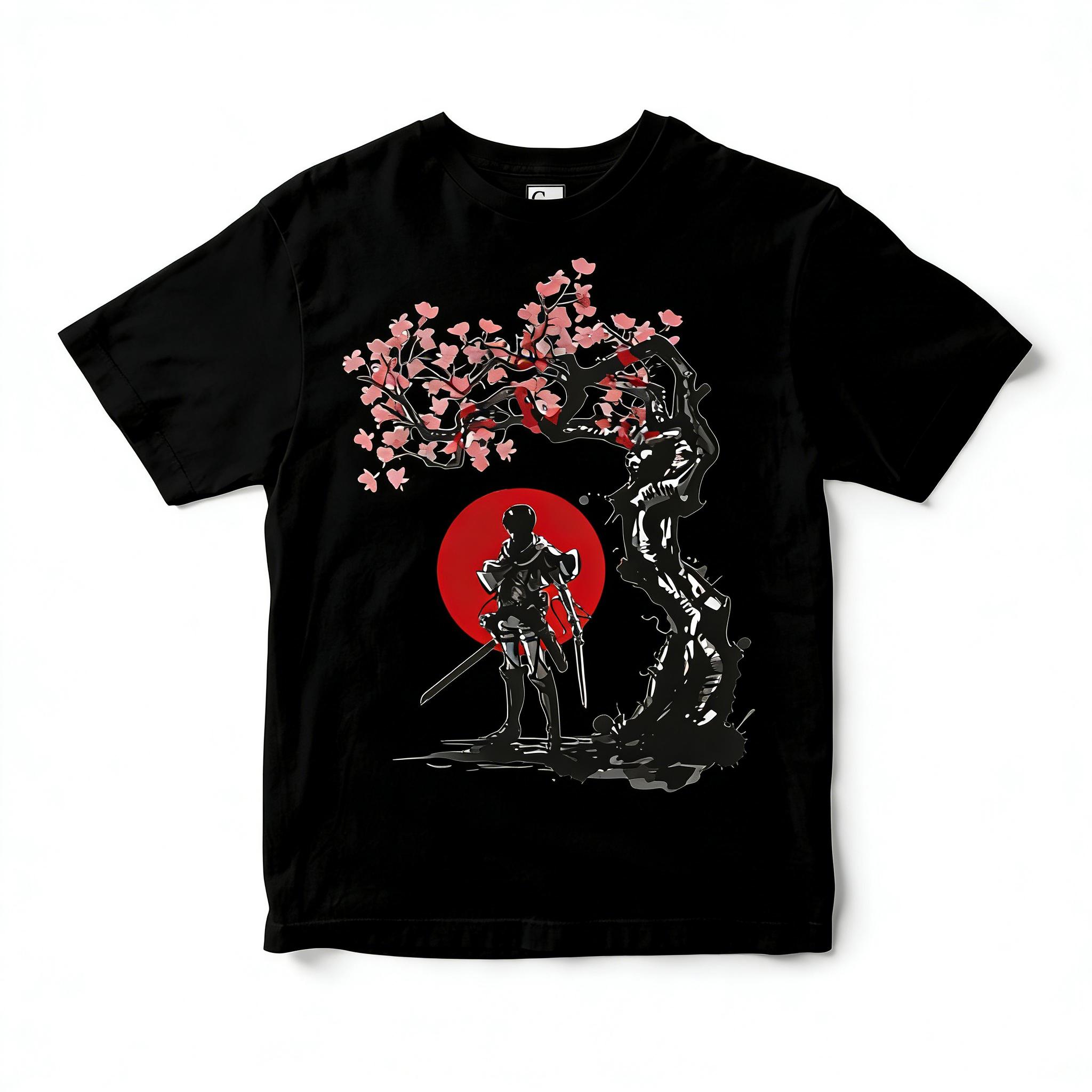 

Anime Levi AckerUnisex Attack on Titan Cherry Blossom Red Sun Print Unisex T Shirt Unisex Sports T Shirt Unisex Short Sleeve T Shirt Cotton 4XL