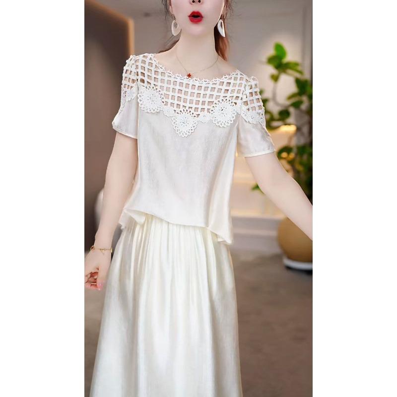 Summer Two Piece Set Lace Hollow Out Top and Skirt Fashionable Outfit Unique Design