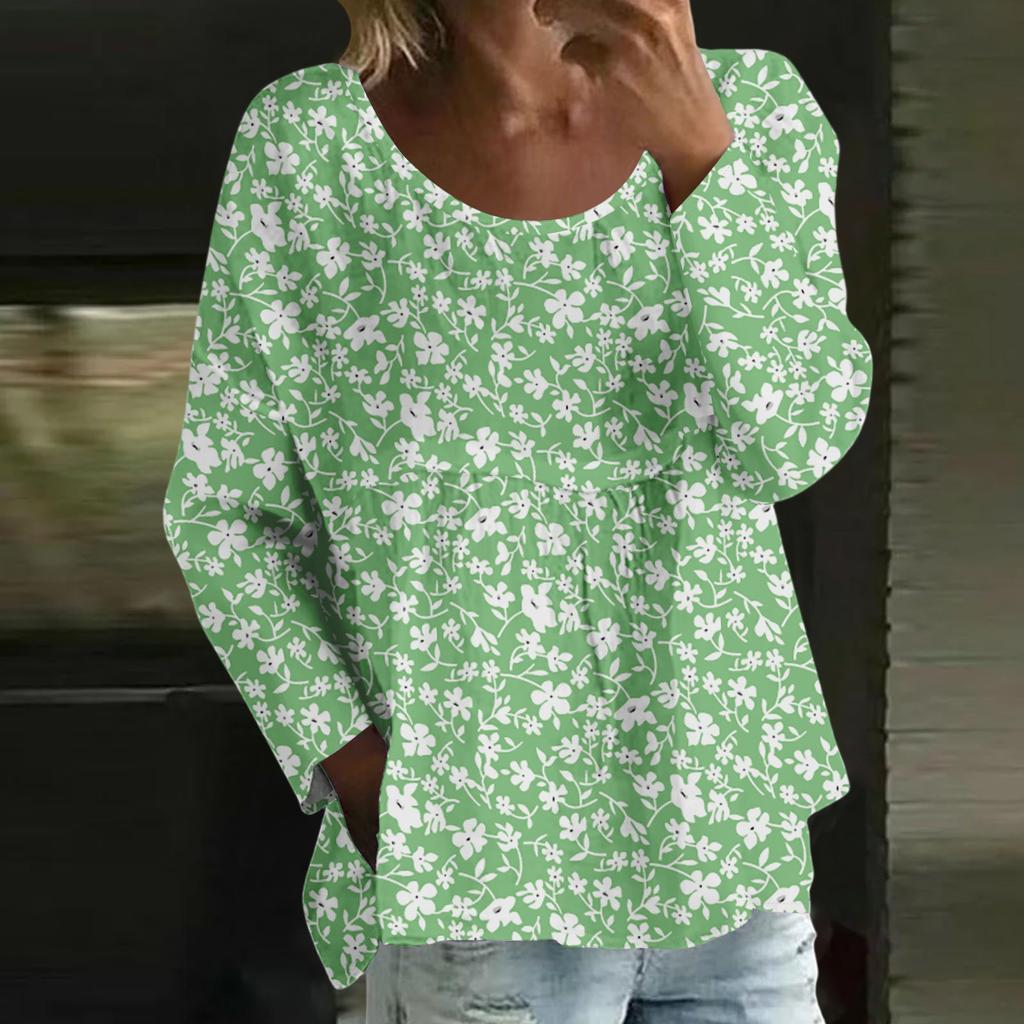 Damen Casual Mode Locker Rundhals Blumenmuster Langarm Oberteil