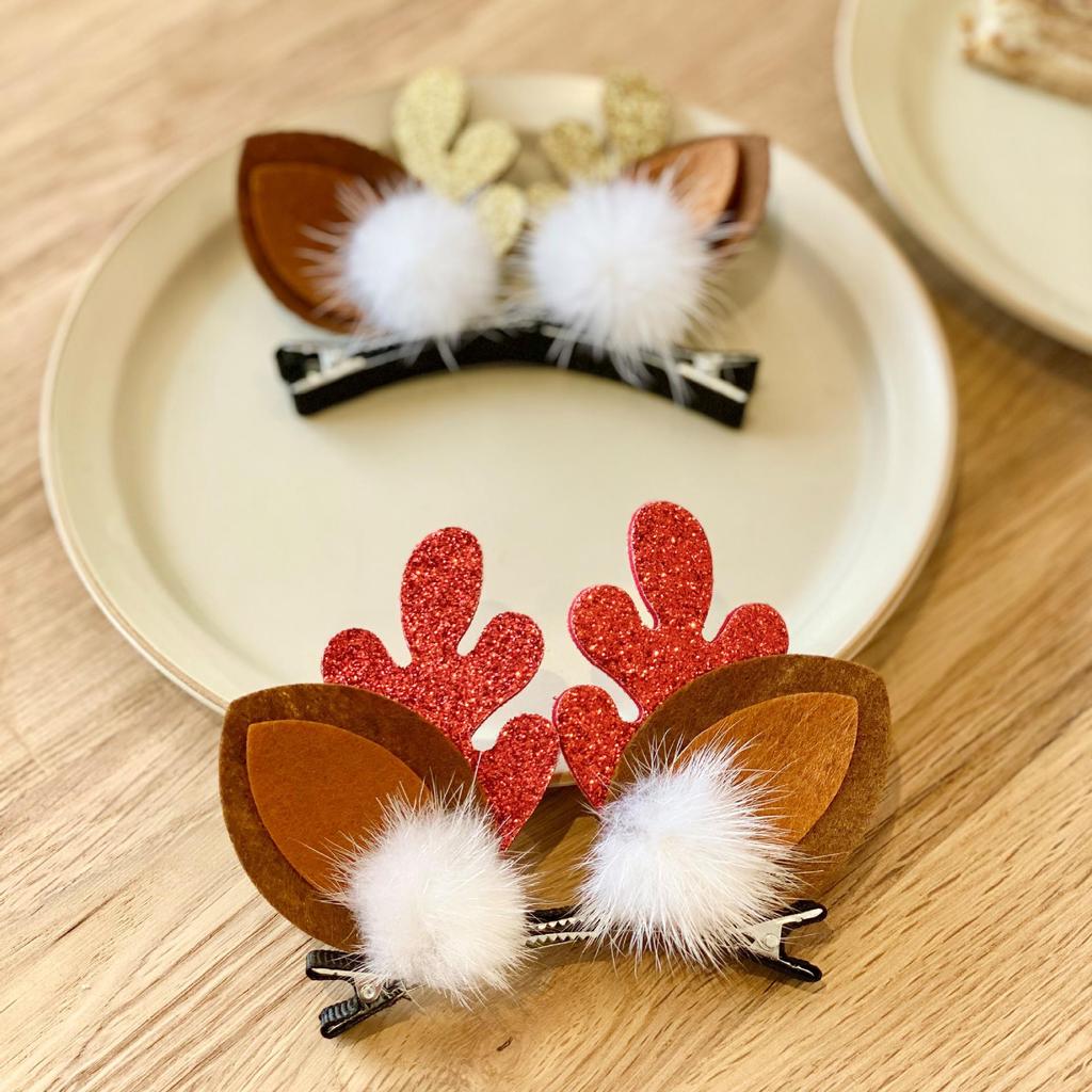 Bestselling Christmas Reindeer Antler Pompon Hair Clips - Faux Golden Mink Fur Hair Accessories