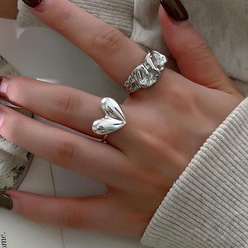2pcs/set Punk Metal Curved Smooth Open Adjustable Ring for Women Men Simple Silver Color Rings Set Hip Hop
