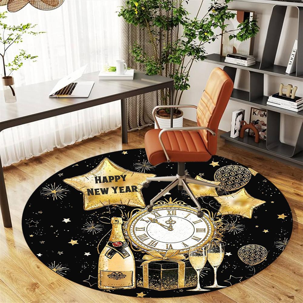 1pc New Year Celebration Round Chair mat office Area Rug - Non-Slip, Floor Mat for Office, Bedroom, Ideal home decor gift c0112061