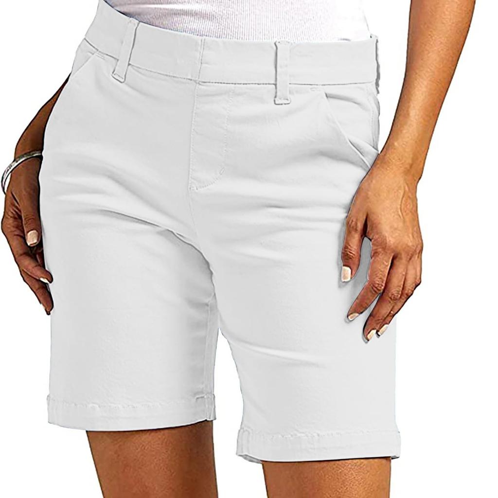 Women's Casual Stretch Chino Shorts with Pockets, Comfortable Mid-Rise Summer Shorts for Everyday Wear Rust Color