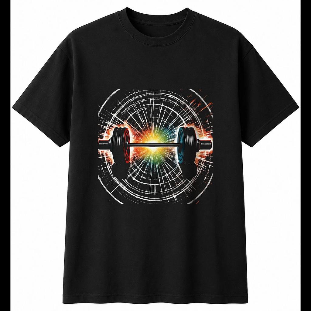 Charcoal Barbell Glowing Mens T-Shirt Retro Black 100% Cotton Vintage Printed