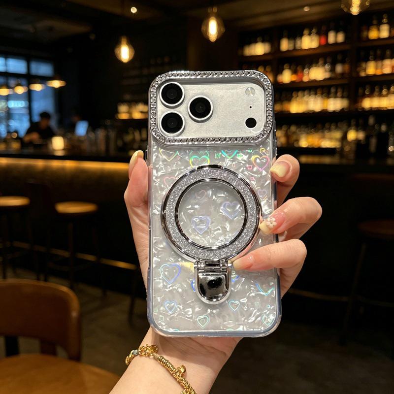 

Glitter Heart Phone Case with Laser Stand for iPhone 17 Pro Max Female iPhone 14 Pro Max