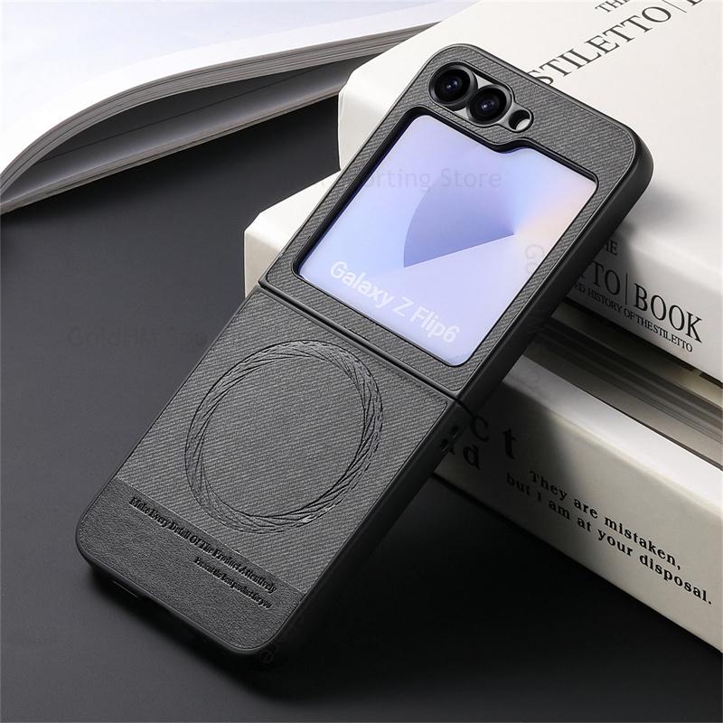Magnetic Leather Phone For Magsafe Case For Samsung Galaxy Z Flip7 5G Wireless Charging Magsafing Protection Cover For Samsung Z Flip 7 6 5 4 Fundas