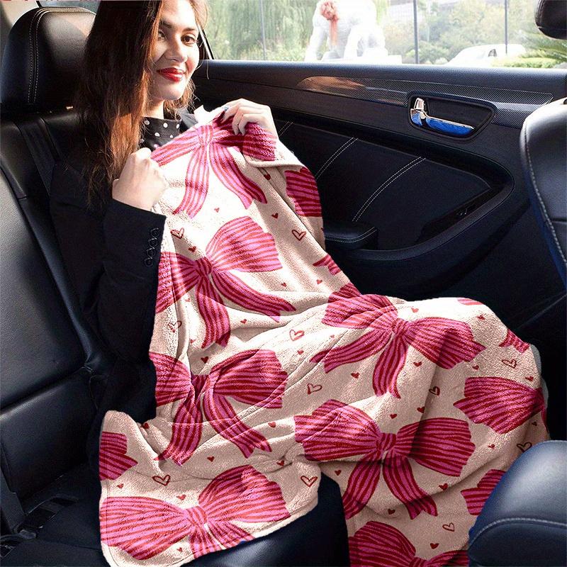 1pc Bow Printing Lightweight Flannel Blanket, Comfortable and Warm Blanket, for Camping Sofa Bed and Couch Office, Gift