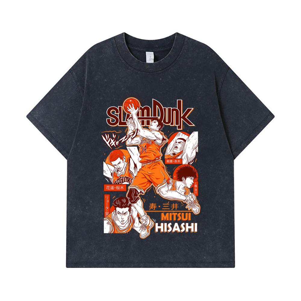 275 GSM Washed T-shirts 100% Cotton Slam Dunk V4 Mitsui Print Unisex Heavy Cotton T Shirt