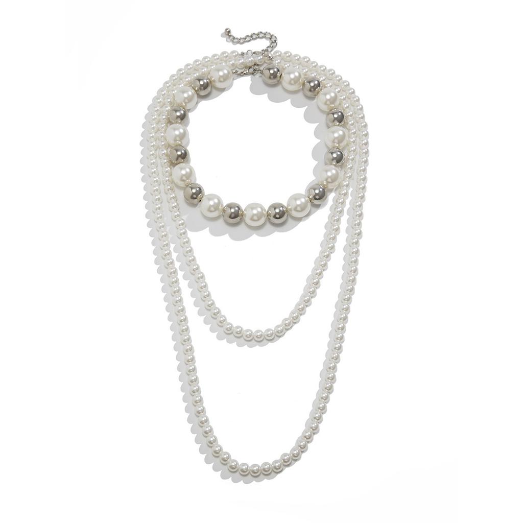 Vintage Imitation Pearl Beaded Multi-Layer Necklace Choker Exaggerated Ccb Big Bead Long Necklace Women