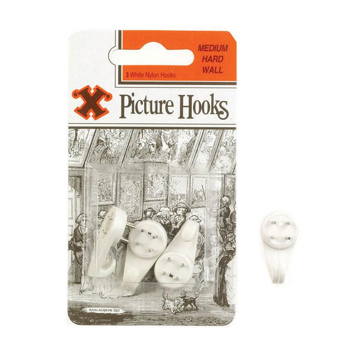 X Hard Wall Hooks Medium White Nylon 3pk