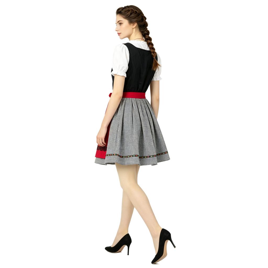 Traditional Oktoberfest Dress for Women Bavarian Beer Festival Costume with Apron Lace-Up Bodice and Puff Sleeves
