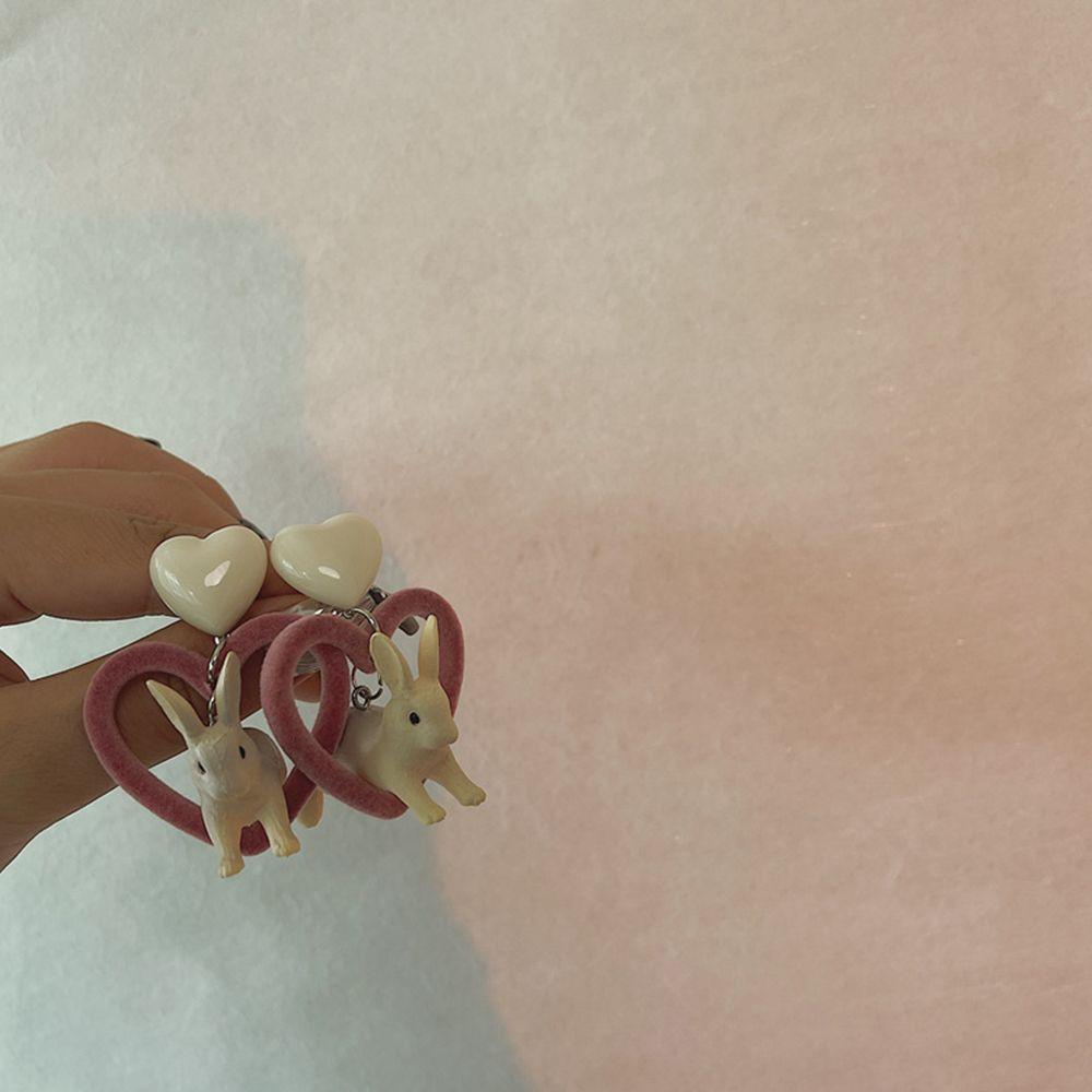 Girls Gifts White Heart Rabbit Korean Style Jewelry Animal Earrings Women Earrings Resin Jewelry