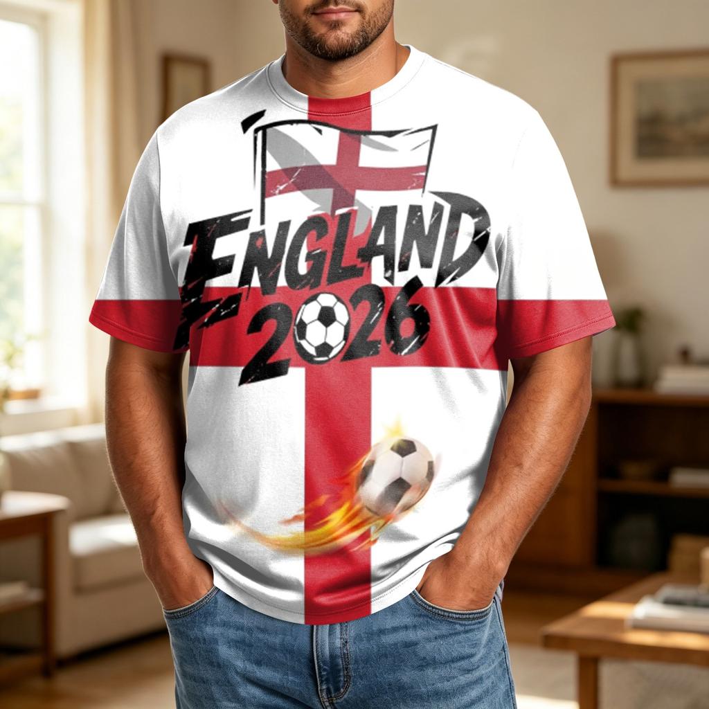 Men's Large Size Casual Loose Fit Breathable T-Shirt Soccer Graphic Design Short Sleeve Comfortable Top for Everyday Wear