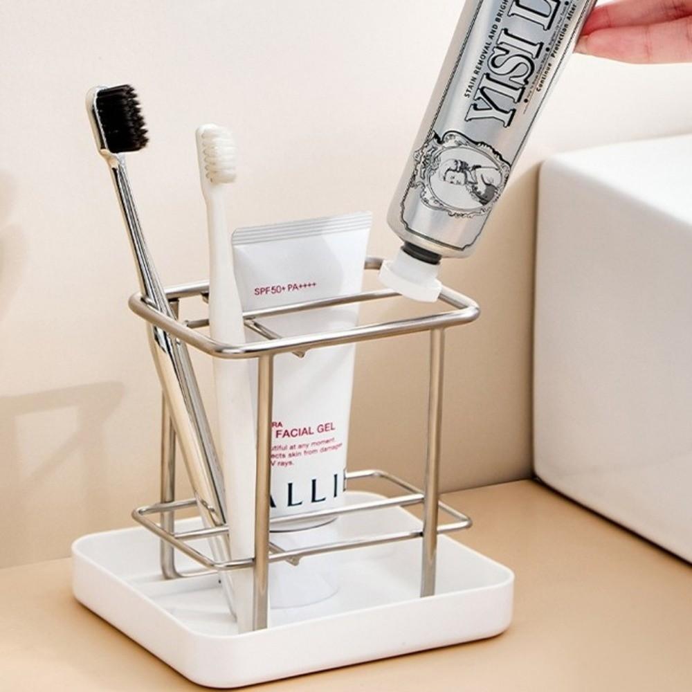 Saving Space Toothbrush Holder With Tray Stainless Steel Toothbrush Toothpaste Stand Home