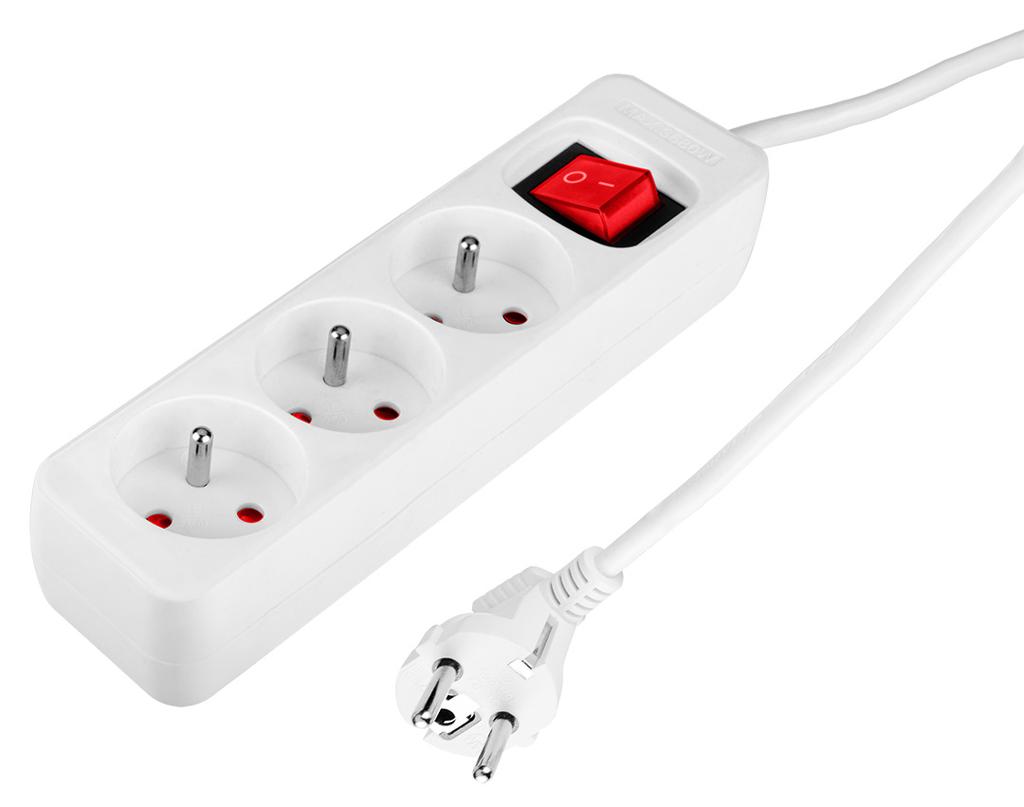Extension cord 1.5m, 3x1.5mm2, 3G, white, ON/OFF
