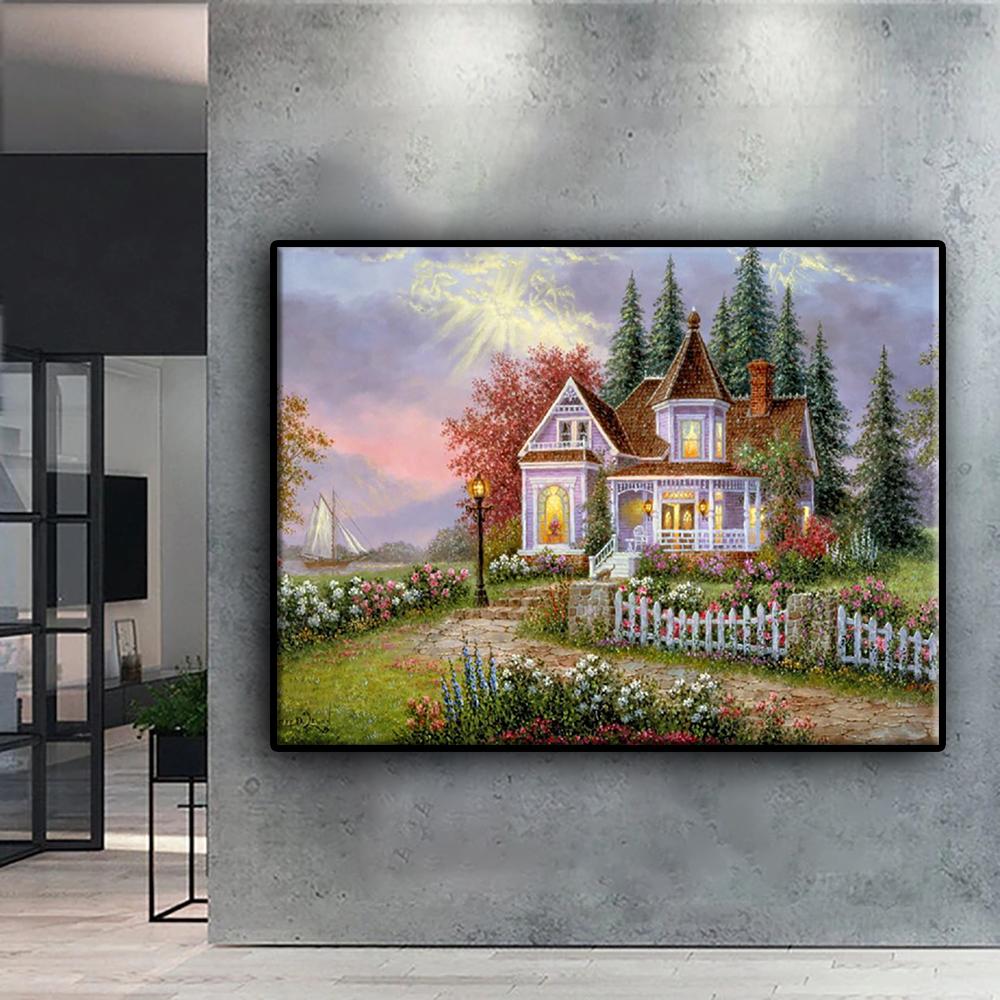 Diamond Painting Forest Hut Embroidery Cross Stitch Rhinestone Home Decor