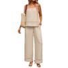 Sommer Neu Einfarbig Spitze Neckholder-Oberteil Locker mit Tasche Weitbeinige Hosen Set