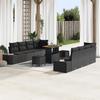 vidaXL 11-Piece Garden Sofa Set with Cushions, Black Poly Rattan Acacia, 2-Seater Garden Sofa vidaXL 3362759