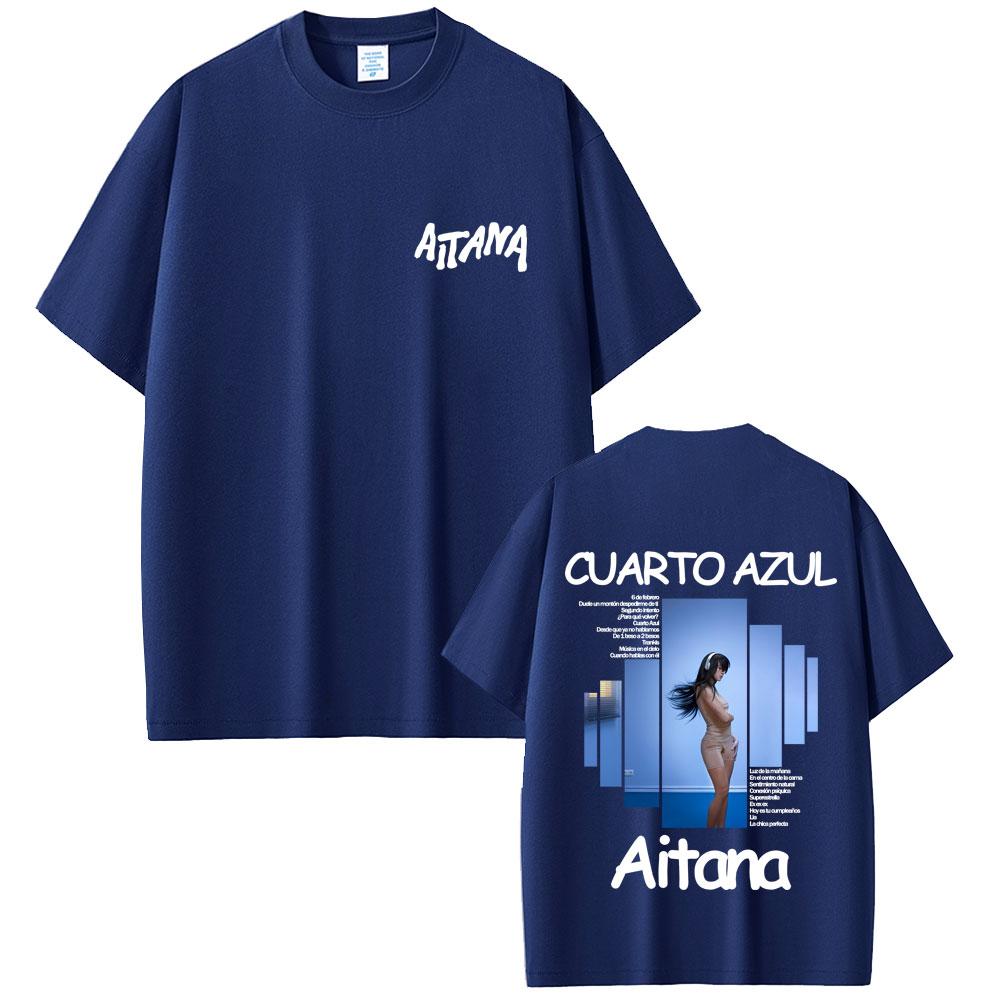 Singer Aitana CUARTO AZUL Album Graphic Tshirt Men Women Hip Hop Fashion Oversized T Shirts Male Casual Cotton Vintage Tshirts