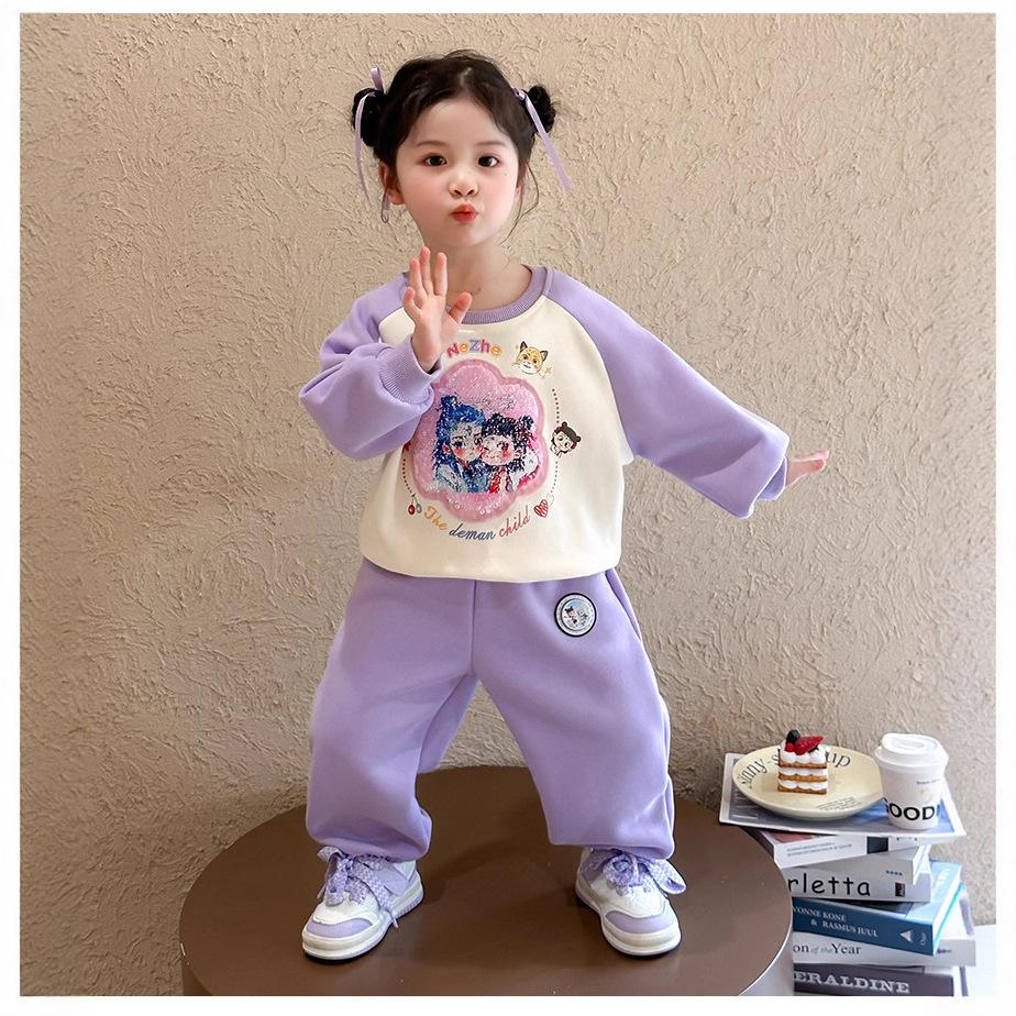 Kids Autumn Glitter Changing Long Sleeve Hoodie Set With Shiny Sweatpants