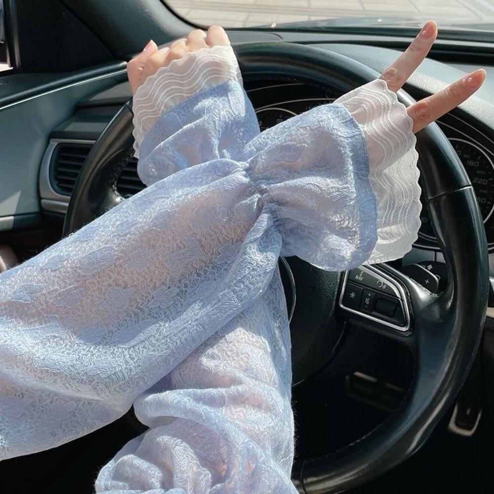 Long Driving Gloves Breathable Floral Lace Gloves Summer Outdoor Sun Sleeves