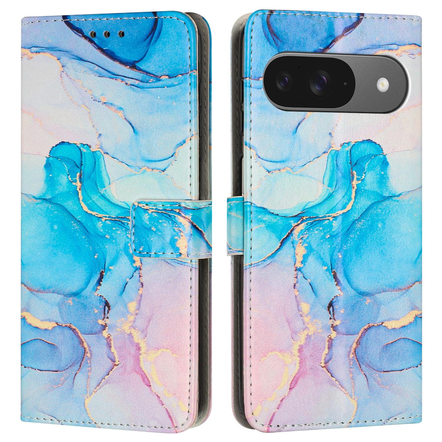 

Чехол-подставка для Google Pixel 10 Pro/10/9 Pro/9, бумажник из искусственной кожи с мраморным узором, чехол для телефона с ремешком на запястье Pink/Green