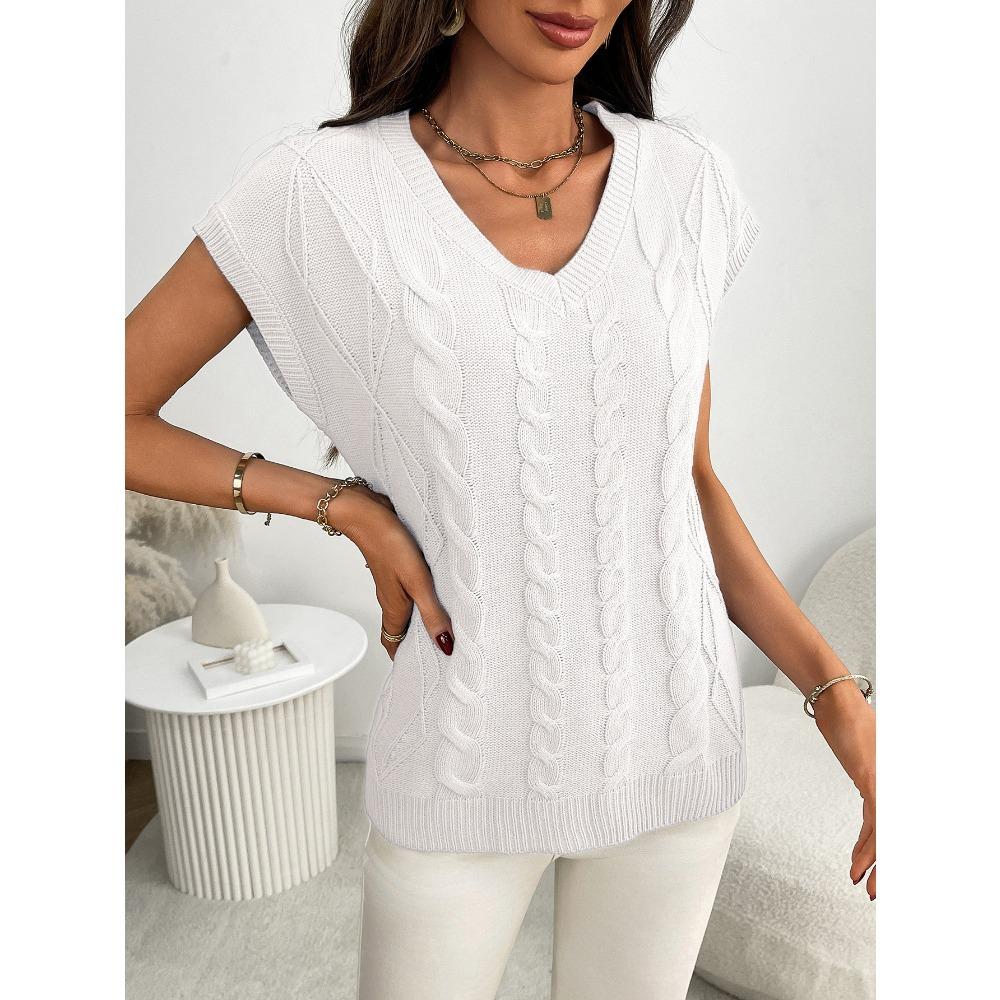 Summer New V-neck Twisted Flower Vest Loose Sleeveless Sweater for Women