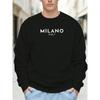 Męska biała bluza Milano Włochy z logo, oversize, z nadrukiem tekstowym, design przypominający markowy, 100% bawełna, z nadrukiem, z długim rękawem, z okrągłym dekoltem, wkładana