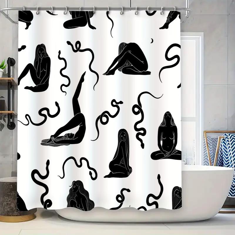 

Black White Yoga Pose Printed Shower Curtain for Bathroom Decor Waterproof Fabric Bath Accessories 60x72 Inch 90x180cm