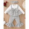 Toddler Baby Girls All-match Cute Bow Plaid Long Sleeve Dress Top & Flared Trousers Set, Kid's Patry Casual Clothes