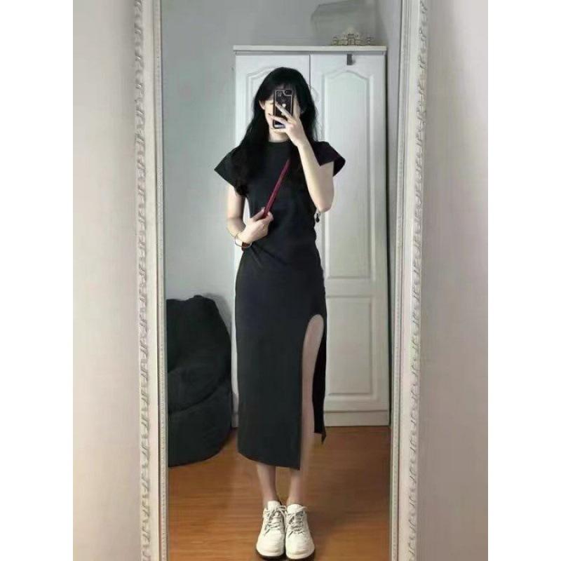 

Платье с разрезом на талии и тонкое Женское Летнее Новое Темпераментная Длинная Юбка 2XL чёрный