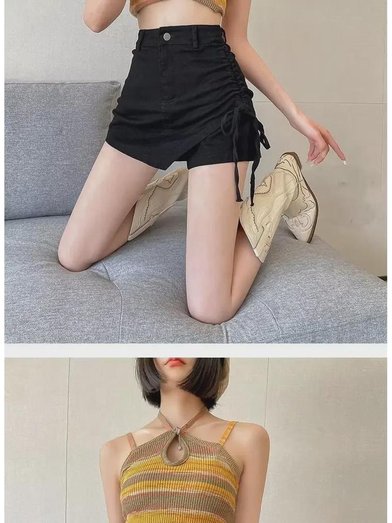 Damen High-Waisted Denim Mini Skort - 2024 Schlankmachender A-Linien Hüftumspielender Sommer-Stil