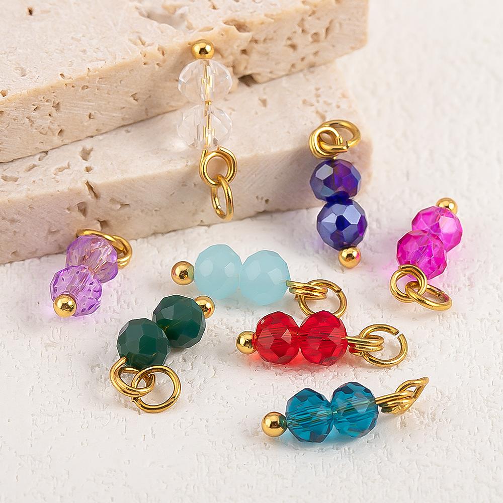 5pcs Multi-faceted Colored Double-bead Stainless Steel Pendant Compact and Exquisite for DIY Hairpin Pendant Accessory Materials