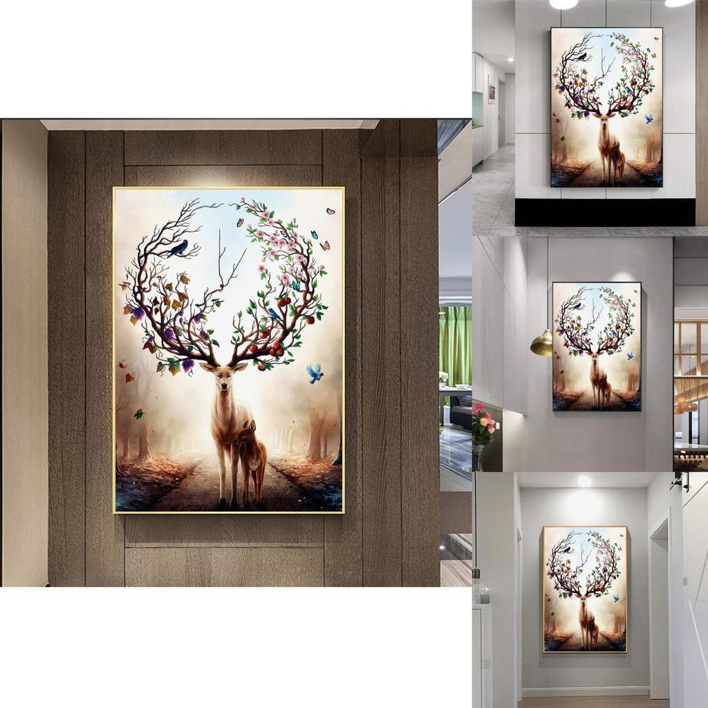 Minimalist Framed Canvas Print With Giraffe And Moose Design For Living Area Decor