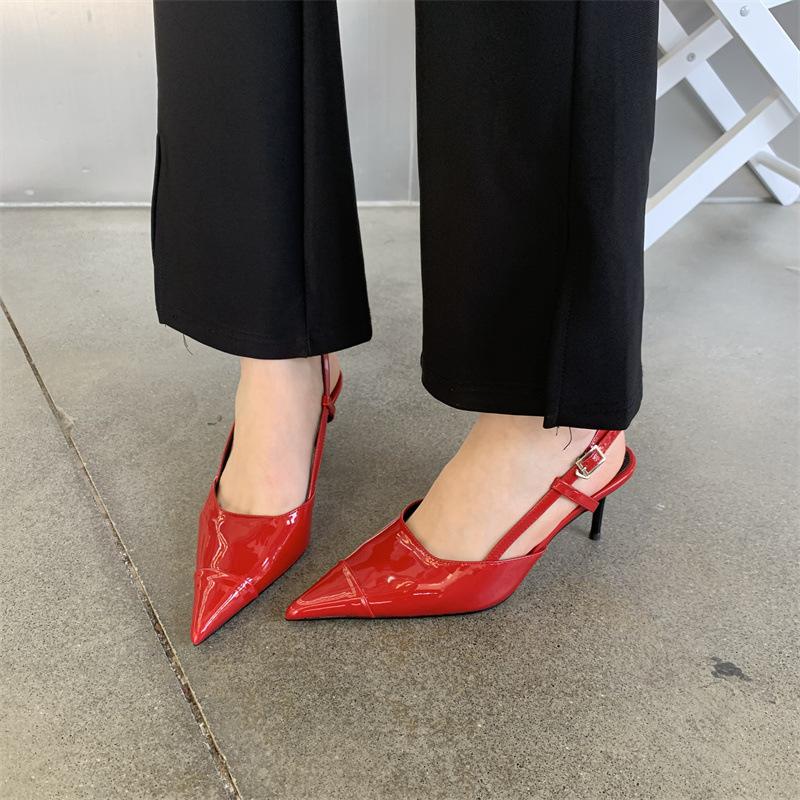 Autumn and Summer New French Pointed Thin High Heels Single Shoes Golden Temperament Pointed Empty Sandals Women's High Heels