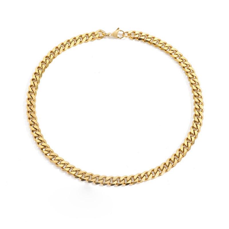 Trendy Light Luxury Gold-Plated Cuban Link Clavicle Necklace – Versatile, Layered Design for Women