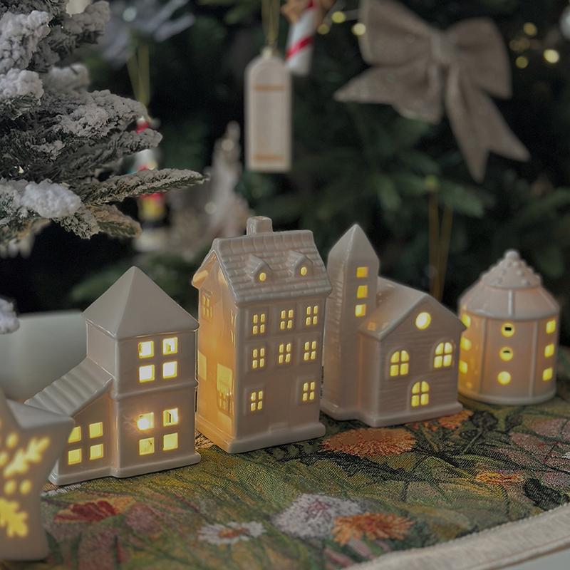 Ceramic Led Night Lights Winter White Snow House Miniature Lamp Christmas Festive Atmosphere Decorative Ornaments Crafts Gifts
