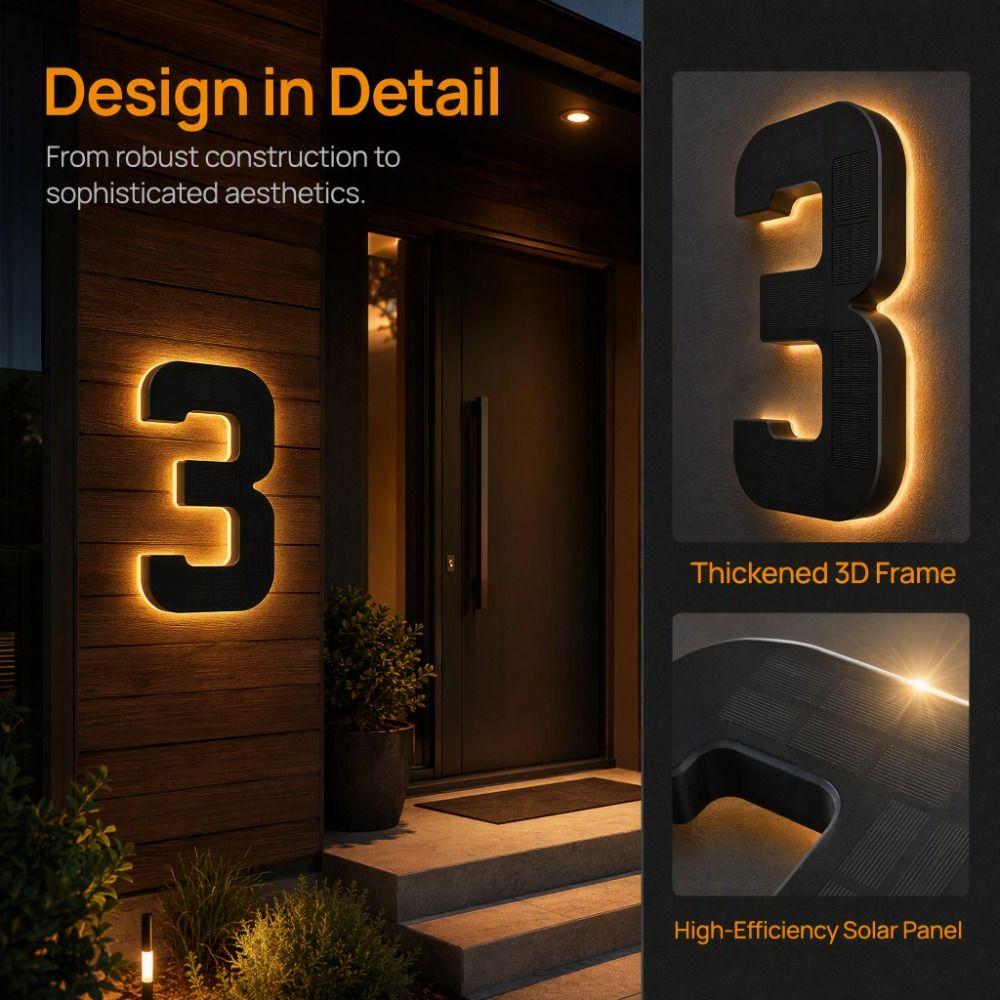 Highlighting Solar Lighted House Numbers Light 11inch Solar Digital Doorplate Yard