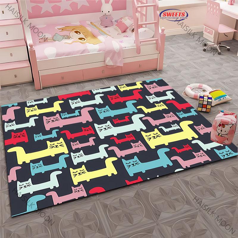 3D Абстрактный Стиль Искусство Милый Принт Кота Ковер Гостиная Спальня Диван Большой Площади Декоративный Коврик Детская Игровая Мягкие Нескользящие Коврики Подарок 40x60cm (16x24in)