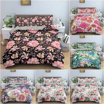 Wunderschönes Blumen-Bettbezug-Set, 3D-Blumendruck, Bettwäsche-Set, Luxus-King-Queen-Bettwäsche mit Kissenbezug, Heimdekoration