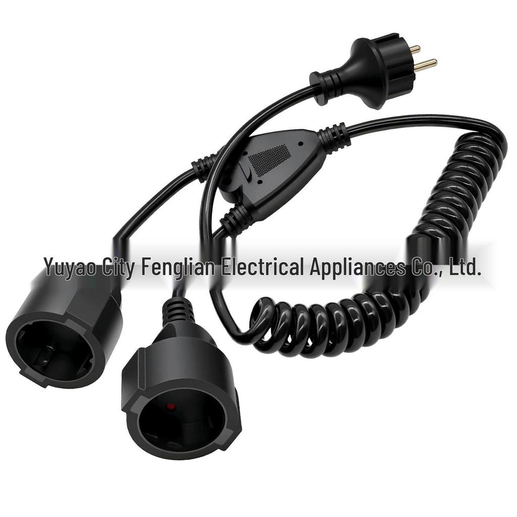 2m 1.0SQ PU Spring Wire EU Standard Male to Female European Power Extension Cord
