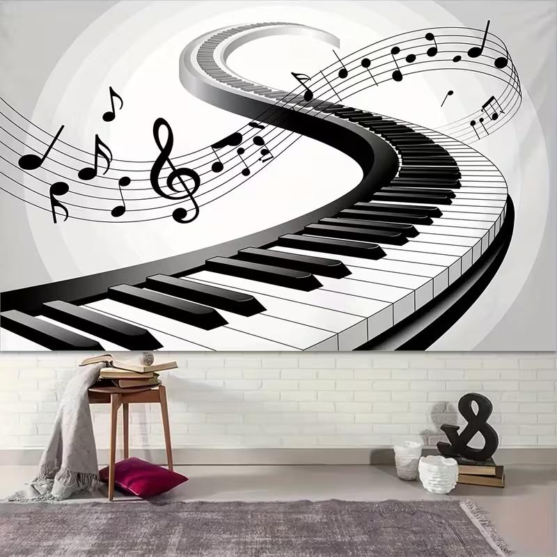 Elegant Piano & Music Notes Backdrop Black White Keyboard Concert Background
