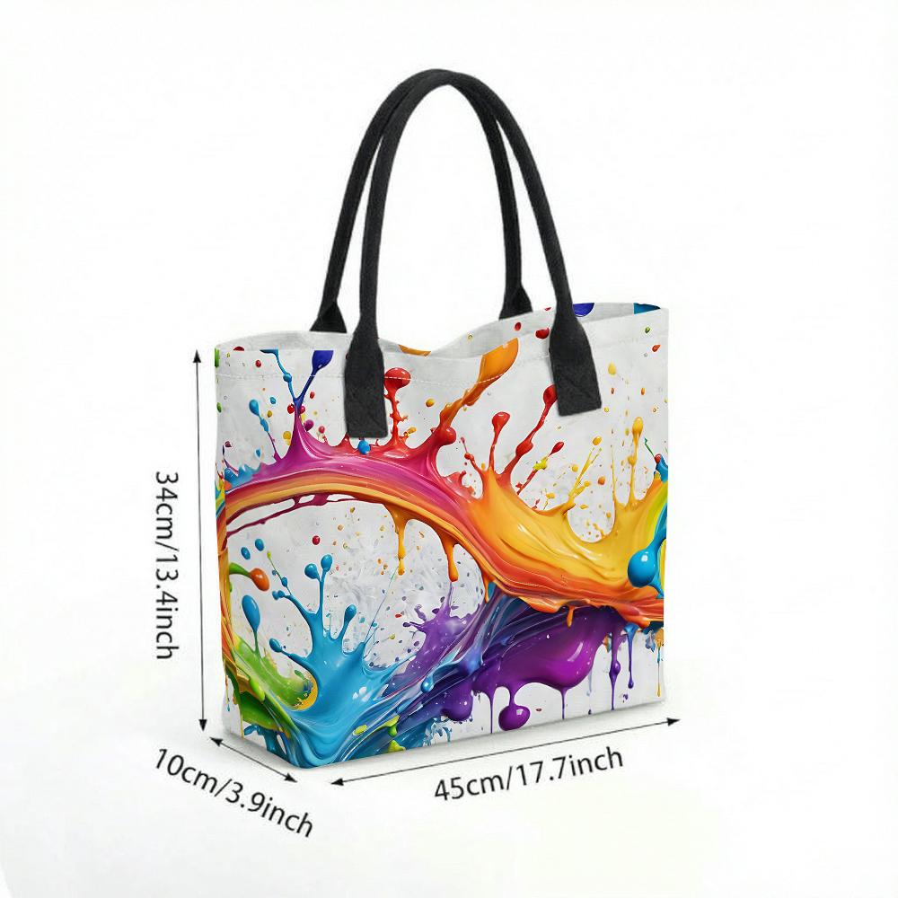 Colorful Paint Splash Tote Bag for Women Large Canvas Shoulder Bag for Daily Use