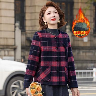 Autumn and Winter New Medium and Small Jackets Thickened and Velvet Fashionable Age-reducing Plaid Jackets