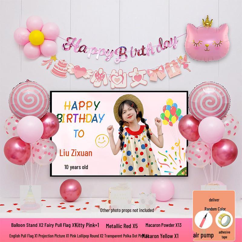 Happy Birthday Balloons for 7-8-Year-Old Girls - Home Party Decoration and Background Wall Decor