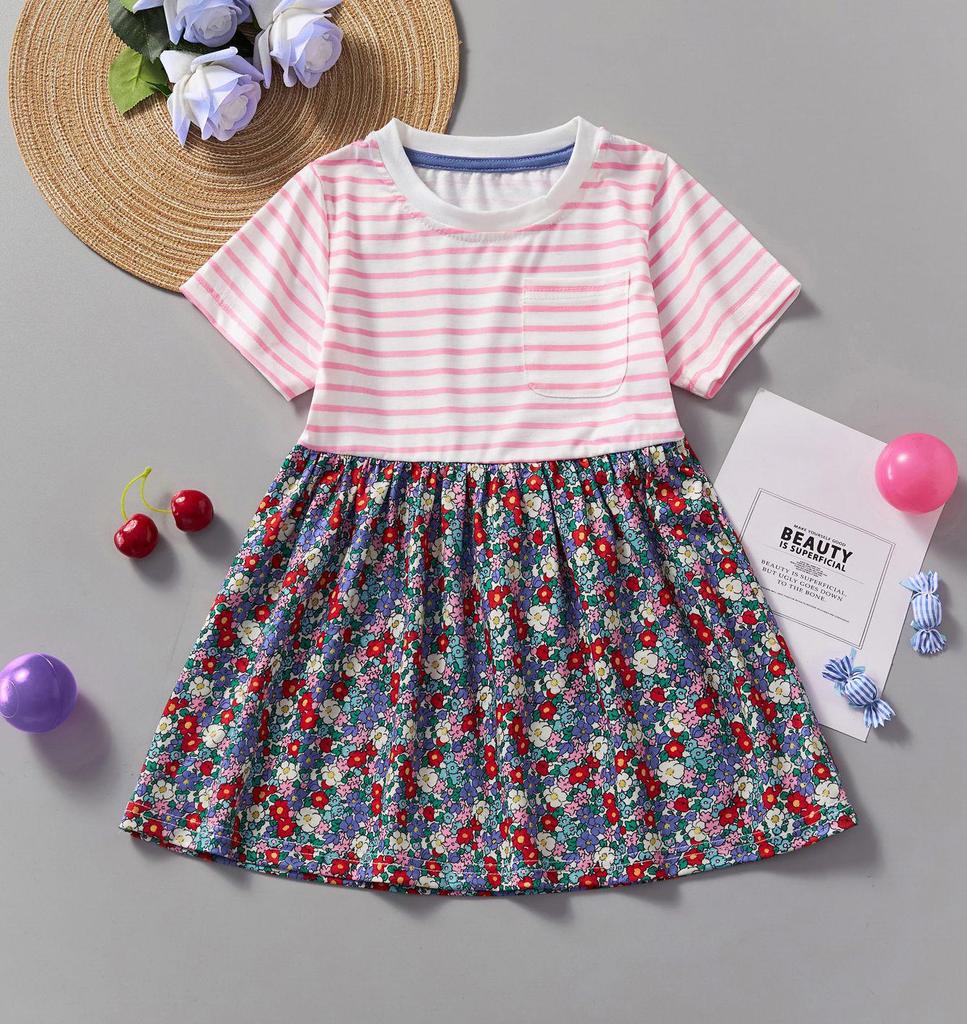 Summer 2025 European & American Style Girls' Princess Cartoon Tropical Short-Sleeve Dress
